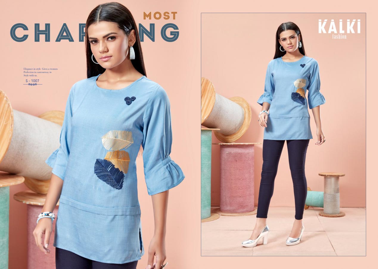 Rida Designer Denim Pure Silk Tops by Kalki Fashion Rida Designer Denim Pure Silk Tops by Kalki Fashion